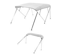 VEVOR Toldo Bimini para Barco 4 Arcos, de Poliéster 600D, Aleación de Aluminio, Impermeable y Parasol, Bolsa de Almacenamiento, 2 Postes de Soporte, 4 Correas, 244 x 185 x 137 cm, Gris Claro