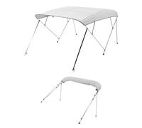 VEVOR Toldo Bimini para Barco 4 Arcos, de Poliéster 600D, Aleación de Aluminio, Impermeable y Parasol, Bolsa de Almacenamiento, 2 Postes de Soporte, 4 Correas, 244 x 173 x 137 cm, Gris Claro