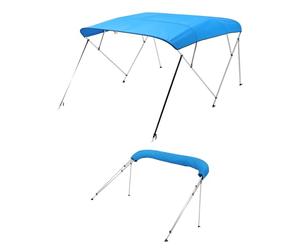 VEVOR Toldo Bimini para Barco 4 Arcos, de Poliéster 600D, Aleación de Aluminio, Impermeable y Parasol, Bolsa de Almacenamiento, 2 Postes de Soporte, 4 Correas, 244 x 216 x 137 cm, Azul Pacífico