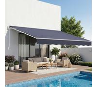 VEVOR Toldo Manual Retráctil 350 x 300 cm, Toldo Enrollable Exterior con Manivela Articulada, Protección Solar UV, Soporte de Aluminio, Parasol Plegable para Patio Balcón Terraza Jardín, Gris Oscuro