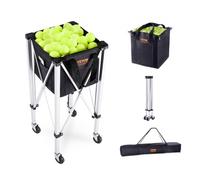 VEVOR Tolva plegable para pelotas de tenis, capacidad para 180 pelotas de tenis, carrito ligero de aleación de aluminio con ruedas, bolsa extraíble, bolsa de transporte, carrito de enseñanza deportiva