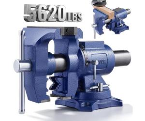 VEVOR Tornillo de Banco de Alta Resistencia con Yunque Ancho de Mordaza de 165 mm Apertura Máxima de 125 mm Cabezal de Base Giratorio de 360°, Garganta de 75 mm Fuerza de Sujeción de 24,98 kN