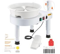 VEVOR Torno de Alfarero 28 cm Rueda de Cerámica Eléctrica para Alfarería, Velocidad Ajustable 60-300 RPM, Placa de Aluminio Pedal de Control Kit Completo de Accesorios, para Bricolaje Taller, Blanco