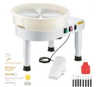 VEVOR Torno de Alfarero 35 cm, Rueda de Cerámica Eléctrica, Velocidad de 60 a 300 RPM, con Placa de Aluminio Pedal de Control Kit Completo de Accesorios, para Alfarería Bricolaje Juego, Color Blanco