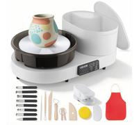 VEVOR Torno de Alfarero, Placa de Aluminio 28 cm, Rueda de Cerámica Eléctrica, Velocidad de 30-300 RPM, Máquina de Arcilla con Pedal Pantalla Almacenamiento, Metal, para Bricolaje Alfarería, Blanco