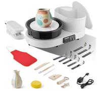 VEVOR Torno de Alfarero, Placa de Aluminio 28 cm, Rueda de Cerámica Eléctrica, Velocidad de 30-300 RPM, Máquina de Arcilla con Pedal Pantalla Almacenamiento, Metal, para Bricolaje Alfarería, Blanco