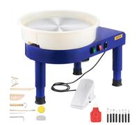 VEVOR Torno de Alfarero, Placa de Aluminio de 35 cm, Rueda de Cerámica Eléctrica, Velocidad Ajustable de 60 a 300 RPM, con Pedal Depósito Desmontable Patas Elevables, para Bricolaje Alfarería, Azul