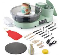 VEVOR Torno de Alfarero, Placas de 36 y 28 cm, Rueda de Cerámica Eléctrica, Velocidad Ajustable de 30 a 300 RPM, Máquina de Arcilla con Pedal Pantalla Almacenamiento, Aluminio, para Bricolaje, Verde
