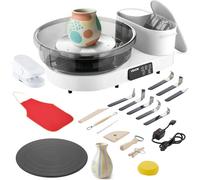 VEVOR Torno de Alfarero, Placas de 36 y 28 cm, Rueda de Cerámica Eléctrica, Velocidad de 30 a 300 RPM, Máquina de Alfarería con Pedal Pantalla Almacenamiento, Aluminio, para Bricolaje Arcilla, Blanco