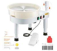 VEVOR Torno de Cerámica de 35 cm, Máquina Formadora de Ruedas de Cerámica con Pedal Ajustable de 60 a 300 RPM, Pata de Elevación Ajustable, Cuenco Desmontable para Manualidades, Bricolaje, Blanco