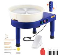 VEVOR Torno de Cerámica de 35 cm, Máquina Formadora de Ruedas de Cerámica con Pedal Ajustable de 60 a 300 RPM, Pata de Elevación Ajustable, Cuenco Desmontable para Manualidades, Bricolaje, Azul