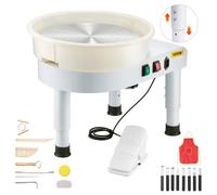 VEVOR Torno de Cerámica de 35 cm, Máquina Formadora de Ruedas de Cerámica con Pedal Ajustable de 60 a 300 RPM, Pata de Elevación Ajustable, Cuenco Desmontable para Manualidades, Bricolaje, Blanco