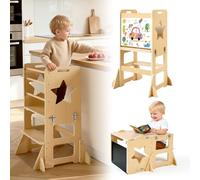 VEVOR Torre de Aprendizaje Montessori Plegable para Niños Multifuncional, Juego de Mesa y Silla Infantil de Madera, Convertible, con Pizarra Desmontable Barras de Seguridad, para Comer Jugar Dibujar