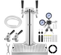 VEVOR Tower Kit, Kit de Conversión de Cerveza de Doble Grifo, Dispensador de Torre de Cerveza de Barril de Acero Inoxidable con Regulador W21.8 de Doble Calibre y Acoplador de Barril de Sistema S