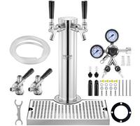 VEVOR Tower Kit, Kit de Conversión de Cerveza de Doble Grifo, Dispensador de Torre de Cerveza de Barril de Acero Inoxidable con Regulador W21.8 de Doble Calibre y Acoplador de Barril de Sistema S