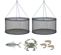 VEVOR Trampa para Cangrejos 2 Piezas 80 x 45 cm, Doble Anillo, Trampa de Red de Pesca Nailon Recubierto de PVC, con Cuerda y Bolsa de Almacenamiento, para Pececillos, Cangrejos de Río, Camarones