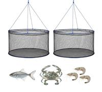 VEVOR Trampa para Cangrejos 2 Piezas 80 x 45 cm, Doble Anillo, Trampa de Red de Pesca Nailon Recubierto de PVC, con Cuerda y Bolsa de Almacenamiento, para Pececillos, Cangrejos de Río, Camarones