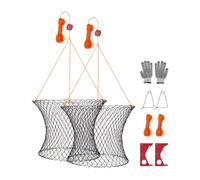 VEVOR Trampa para Cangrejos 2 Piezas de Doble Anillo, 60 cm Superior, 50 cm Inferior, Trampa de Red de Pesca Nailon Recubierto de PVC, Cuerda de 18 m, Pesca de Cangrejos en Muelles y Embarcaderos