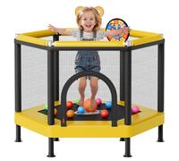 VEVOR Trampolín Infantil Cama Elástica para Niños Hexagonal 150,5x112 cm, Carga de 60kg, con Red de Seguridad y Aro de Baloncesto, Marco de Tubos Galvanizados, Lona de Salto de PP, Patas con Ventosas