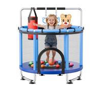 VEVOR Trampolín Infantil Cama Elástica para Niños Redondo 142x160 cm Azul, Carga de 60kg, con Red de Seguridad, Barra de Gimnasia, Marco de Tubos Galvanizados, Lona de Salto de PP, Patas con Ventosas