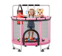 VEVOR Trampolín Infantil Cama Elástica para Niños Redondo 142x160 cm Rosa, Carga de 60kg, con Red de Seguridad, Barra de Gimnasia, Marco de Tubos Galvanizados, Lona de Salto de PP, Patas con Ventosas