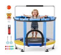 VEVOR Trampolín Infantil Cama Elástica para Niños Redondo 150x160 cm Azul, Carga de 60kg, con Red de Seguridad, Barra de Gimnasia, Marco de Tubos Galvanizados, Lona de Salto de PP, Patas con Ventosas
