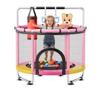 VEVOR Trampolín Infantil Cama Elástica para Niños Redondo 150x160 cm Rosa, Carga de 60kg, con Red de Seguridad, Barra de Gimnasia, Marco de Tubos Galvanizados, Lona de Salto de PP, Patas con Ventosas
