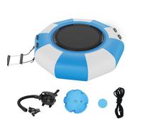 VEVOR Trampolín Inflable de Agua Trampolín Hinchable de Agua 200 x 50 cm Plataforma de Natación Portátil con Escalera y Bomba de Aire Eléctrica Rebotador Flotante para Niños, Piscina, Azul y Blanco