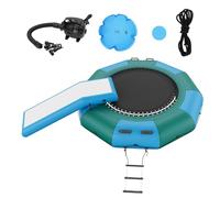 VEVOR Trampolín Inflable de Agua Trampolín Hinchable de Agua 310 x 60 cm Plataforma de Natación Portátil con Tobogán y Bomba de Aire Eléctrica Rebotador Flotante para Niños, Piscina, Azul y Blanco