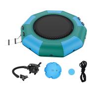 VEVOR Trampolín Inflable de Agua Trampolín Hinchable de Agua 310 x 60 cm Plataforma de Natación Portátil con Escalera y Bomba de Aire Eléctrica Rebotador Flotante para Niños, Piscina, Azul y Verde