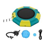 VEVOR Trampolín Inflable de Agua Trampolín Hinchable de Agua 310 x 60 cm Plataforma de Natación Portátil con Escalera y Bomba de Aire Eléctrica Rebotador Flotante para Niños, Piscina, Amarillo y Verde