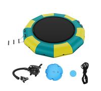 VEVOR Trampolín Inflable de Agua Trampolín Hinchable de Agua 415 x 60 cm Plataforma de Natación Portátil con Escalera y Bomba de Aire Eléctrica Rebotador Flotante para Niños, Piscina, Amarillo y Verde