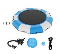 VEVOR Trampolín Inflable de Agua Trampolín Hinchable de Agua 415 x 60 cm Plataforma de Natación Portátil con Escalera y Bomba de Aire Eléctrica Rebotador Flotante para Niños, Piscina, Azul y Blanco