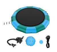 VEVOR Trampolín Inflable de Agua Trampolín Hinchable de Agua 470 x 60 cm Plataforma de Natación Portátil con Escalera y Bomba de Aire Eléctrica Rebotador Flotante para Niños, Piscina, Azul y Verde