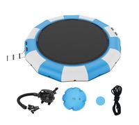 VEVOR Trampolín Inflable de Agua Trampolín Hinchable de Agua 470 x 60 cm Plataforma de Natación Portátil con Escalera y Bomba de Aire Eléctrica Rebotador Flotante para Niños, Piscina, Azul y Blanco