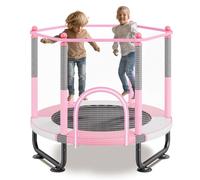 VEVOR Trampolín para Niños para Interiores y Exteriores, Mini Trampolín Recreativo para Niños Pequeños con Red de Seguridad y Aro de Baloncesto, para Niños de más de 3 Años, 1545 x 1210 mm, Rosa