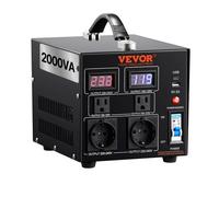 VEVOR Transformador Convertidor de Voltaje Sube/Baja 220-110V/110-220V Convertidor 2000 W CE con 2 Enchufes NEMA 5-15R de 3 Pines EE.UU., 2 Enchufes Shucko Europeos, 1 Conector USB, 1 Conector Tipo-C