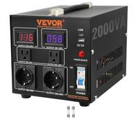 VEVOR Transformador Convertidor de Voltaje Sube/Baja 220-110V/110-220V Convertidor 2000 W CE con 2 Enchufes NEMA 5-15R de 3 Pines EE.UU., 2 Enchufes Shucko Europeos, 1 Conector USB, 1 Conector Tipo-C