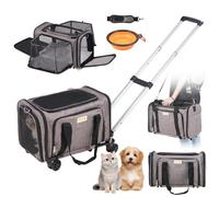 VEVOR Transportín para Mascotas con Ruedas Carga de 11,3 kg Maleta para Gatos 46x28x28 cm Transportador para Mascotas con Asa Telescópica Correa para Hombro Cremallera con Autocierre para Perros, Gris