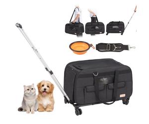 VEVOR Transportín para Mascotas con Ruedas Carga de 15,8kg Maleta para Gatos 65x36x36 cm Transportador para Mascotas con Asa Telescópica Correa para Hombro Cremallera con Autocierre para Perros, Negro