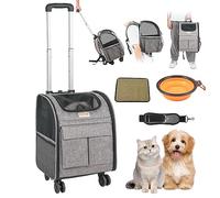 VEVOR Transportín para Mascotas con Ruedas Carga de 8,1 kg Maleta para Gatos 34x28x42 cm Transportador para Mascotas con Asa Telescópica Correa para Hombro Cremallera con Autocierre para Perros, Gris