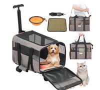 VEVOR Transportín para Mascotas con Ruedas Carga de 9,9 kg Maleta para Gatos 46x30x30 cm Transportador para Mascotas con Asa Telescópica Correa para Hombro Cremallera con Autocierre para Perros, Gris