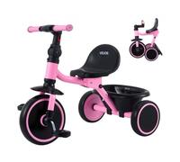 VEVOR Triciclos para Niños de 2 a 5 Años, Triciclo Evolutivo Plegable con Asiento Ajustable, Espacio de Almacenamiento, Cuadro de Acero al Carbono, Minibicicleta para el Aire Libre, Rosa y Negro
