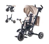 VEVOR Triciclos Plegable para Niños de 1,5 a 5 Años, Triciclo Infantil con Manillar de Empuje, Capota, Asiento Giratorio, Espacio de Almacenamiento, Cuadro de Acero al Carbono, Caqui y Negro