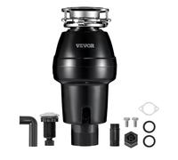 VEVOR Triturador de Basura para Fregadero de Cocina, 3/4 HP, Sistema de Eliminación de Residuos de Alimentos, Montaje de 3 Pernos, 3600 RPM, con Cable de Alimentación, 185 x 185 x 370 mm, Negro