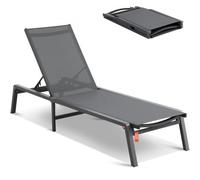 VEVOR Tumbona de Jardín para Exterior 1 Pieza Tumbona Plegable de Aluminio para Patio con 5 Posiciones Ajustables Tumbona Reclinable Totalmente Plana para Playa, Piscina, Exterior, Gris Oscuro