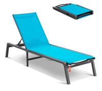 VEVOR Tumbona de Jardín para Exterior 1 Pieza Tumbona Plegable de Aluminio para Patio con 5 Posiciones Ajustables Tumbona Reclinable Totalmente Plana para Playa, Piscina, Exterior, Terraza, Azul