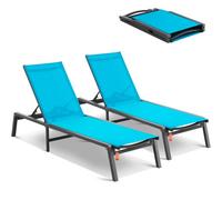VEVOR Tumbona de Jardín para Exterior 2 Piezas Tumbona Plegable de Aluminio para Patio con 5 Posiciones Ajustables Tumbona Reclinable Totalmente Plana para Playa, Piscina, Exterior, Terraza, Azul