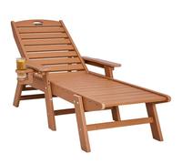 VEVOR Tumbona de Jardín, Silla Plegable Reclinable Asiento de 1055 x 525 x 20 mm Capacidad Máxima de Carga de 181 kg, Tumbona Exterior de HDPE con Respaldo y Portavasos para Playa, Patio, Marrón