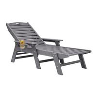 VEVOR Tumbona de Jardín, Silla Plegable Reclinable Asiento de 1055 x 525 x 20 mm Capacidad Máxima de Carga de 181 kg, Tumbona Exterior de HDPE con Respaldo y Portavasos para Playa, Patio, Gris